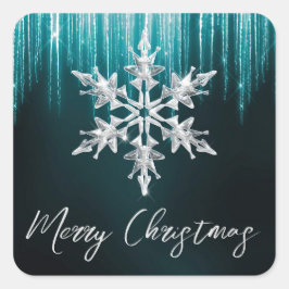 Glazen Sneeuwvlok op Turquoise Winter IJskristalle Vierkante Sticker