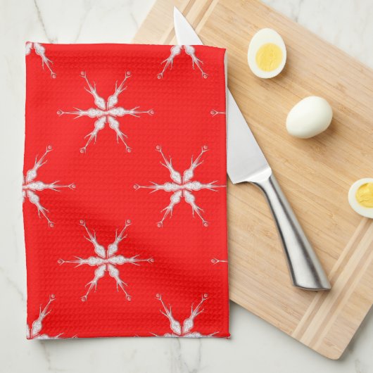 Glazen sneeuwvlokken op rode achtergrond theedoek (Quarter Fold)