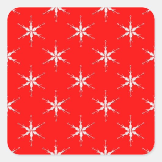 Glazen sneeuwvlokken op rode achtergrond vierkante sticker (Voorkant)