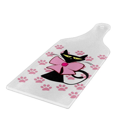 Glazen snijplank Cat Pink Bow Meow (Hoek)