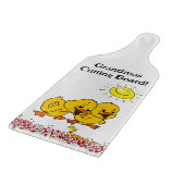 Glazen snijplank Geel Kuikens Bloemen (Hoek)