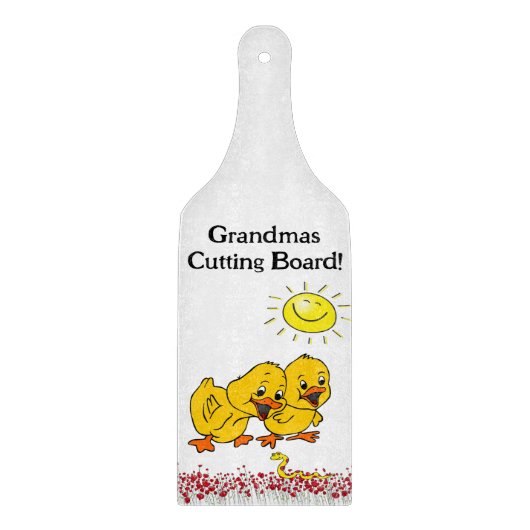 Glazen snijplank Geel Kuikens Bloemen (Voorkant)