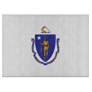 Glazen snijplank met vlag van Massachusetts USA