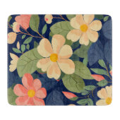 Glazen Snijplank Navy Roze Bloem Botanisch (Voorkant)