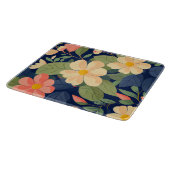 Glazen Snijplank Navy Roze Bloem Botanisch (Hoek)