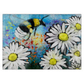 Glazen snijplank - Whimsical Bee & Daisies (Voorkant)