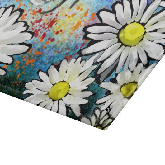 Glazen snijplank - Whimsical Bee & Daisies (Hoek)