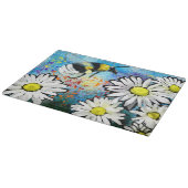 Glazen snijplank - Whimsical Bee & Daisies (Hoek)
