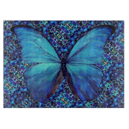 Glazen snijvlak Blauwe Morpho Butterfly Snijplank (Voorkant)