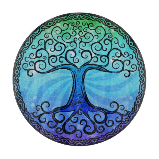 Glazen snijvlak - 'Keltische boom van het leven' Snijplank (Voorkant)