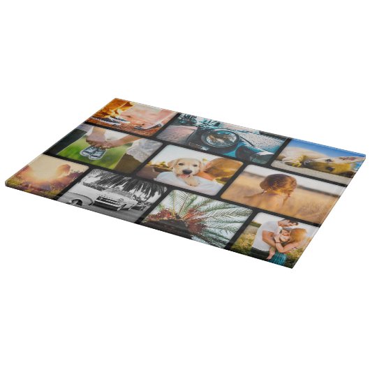 Glazen strips Uw 10 foto Collage Black Snijplank (Hoek)