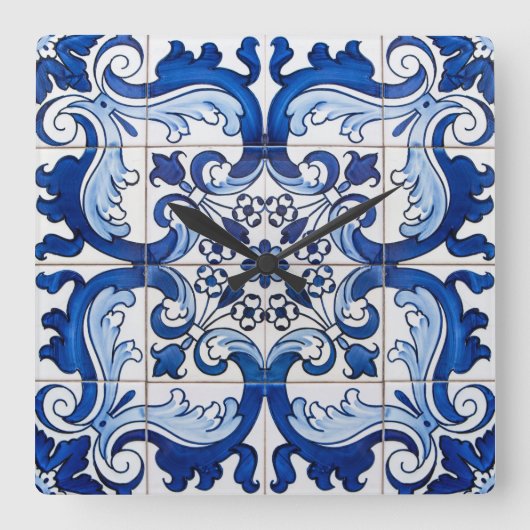Glazen Tegels Portugees Azulejo Style Vierkante Klok (Voorkant)
