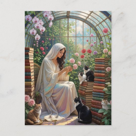 Glazen Tuinhuis - Orchideeën, Rozen & Bookish Cats Briefkaart (Voorkant)
