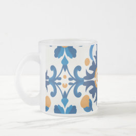  Glazen Tumbler Set – Blauwe en Bruine Bloemen Matglas Koffiemok