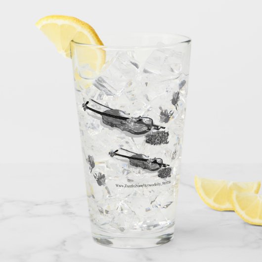 Glazen Tumbler: Viool met Roos & Lilly's B & W (Voorkant ijs)