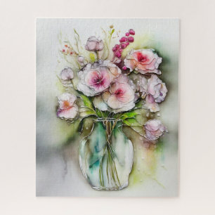 Glazen vaas met bloemen legpuzzel