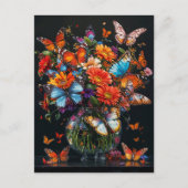 Glazen vaas met kleurrijke vlinders en bloemen. briefkaart (Voorkant)