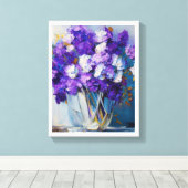  glazen vaas van paarse bloemen canvas afdruk (Insitu (Houten vloer))