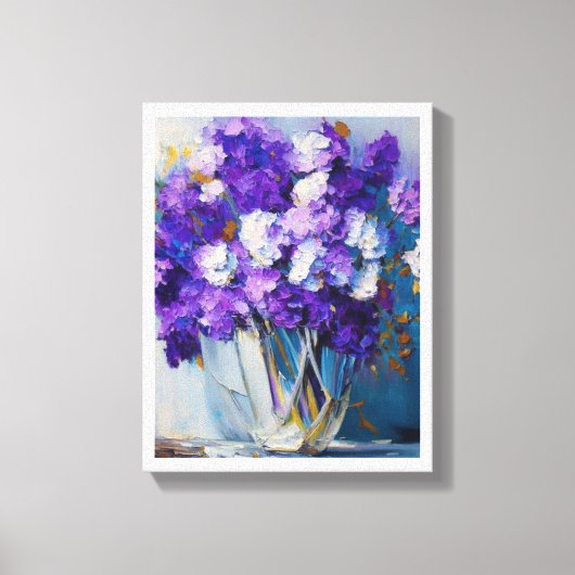  glazen vaas van paarse bloemen canvas afdruk (Voorkant)