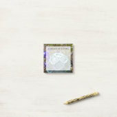Glazen visvangfloat en bloemen post-it® notes (Op bureau)