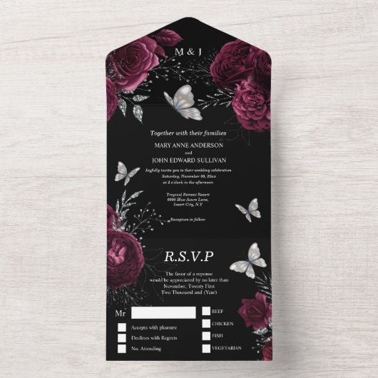 Glazen vlinderglansglansglansglansglansglansend ro all in one uitnodiging (Binnen)