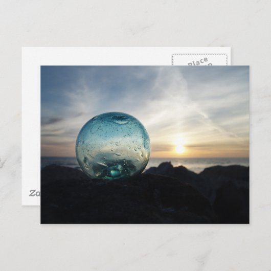 Glazen vlotter en zonsondergang briefkaart (Voorkant / Achterkant)