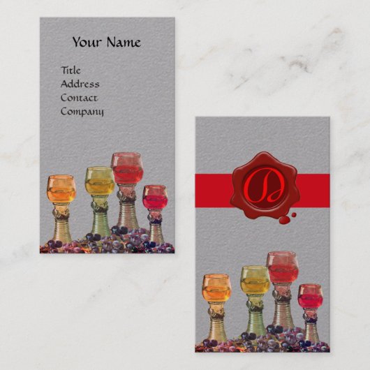 GLAZEN VOOR WIJNBESLADING, RODE WAXZEEMONOGRAM gri Visitekaartje (Voorkant / Achterkant)