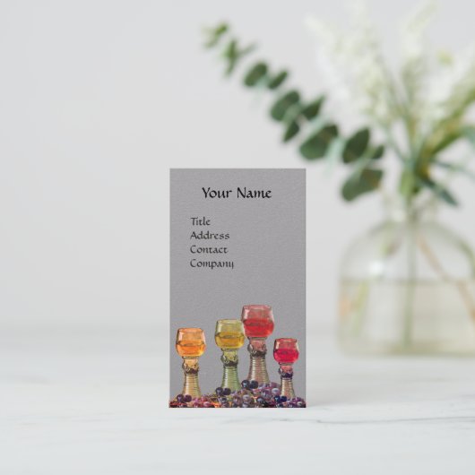 GLAZEN VOOR WIJNBESLADING, RODE WAXZEEMONOGRAM gri Visitekaartje (Staand voorkant)