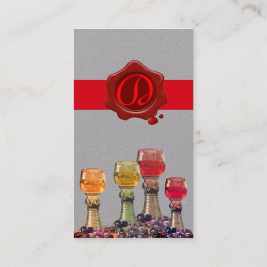 GLAZEN VOOR WIJNBESLADING, RODE WAXZEEMONOGRAM gri Visitekaartje (Achterkant)