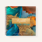 Glazen waterverf gouden turquoise vierkant notitieboek (Voorkant)