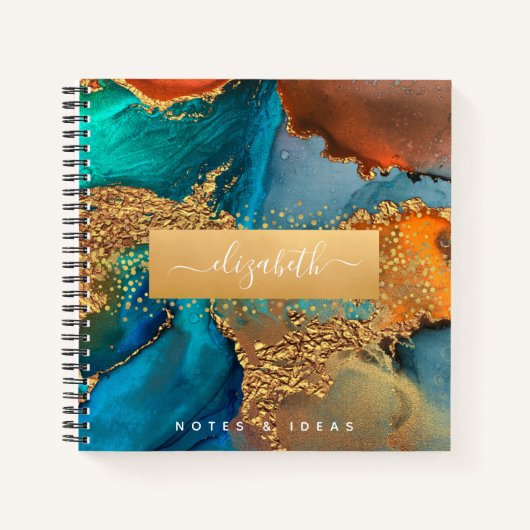 Glazen waterverf gouden turquoise vierkant notitieboek (Voorkant)