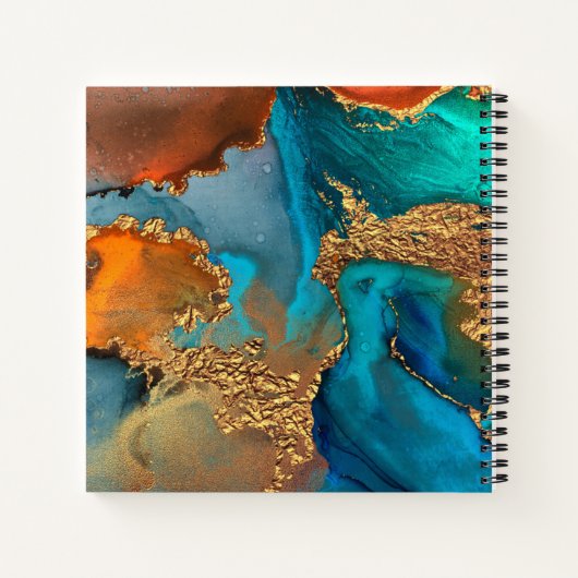 Glazen waterverf gouden turquoise vierkant notitieboek (Achterkant)