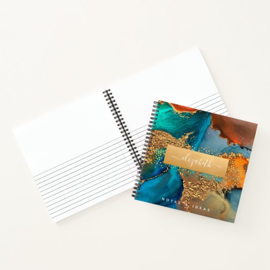 Glazen waterverf gouden turquoise vierkant notitieboek (Binnen)