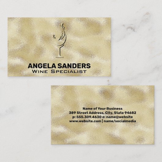 Glazen wijn glazen met glanzende gouden metalen te visitekaartje (Voorkant / Achterkant)