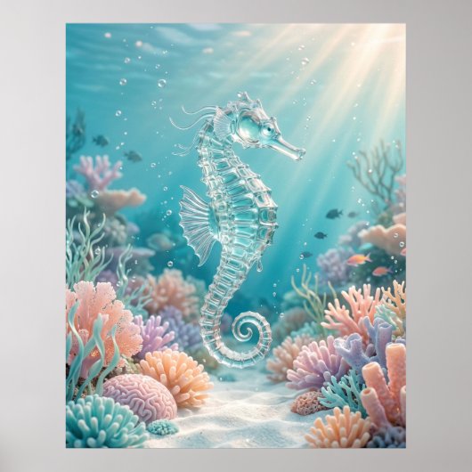 Glazen Zeepaardje Oceaan Gloed Poster (Voorkant)