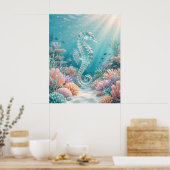 Glazen Zeepaardje Oceaan Gloed Poster (Keuken)