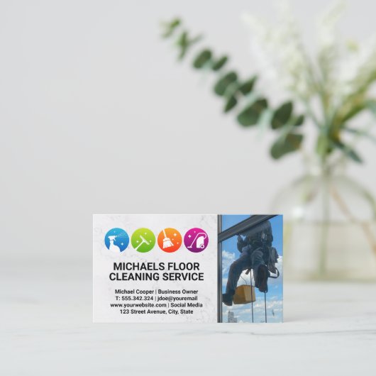 glazenwasser | Pictogram schoonmaakservices Visitekaartje (Staand voorkant)