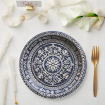 Glazuur Aardewerk Stijl Papieren Bord in Marinebla