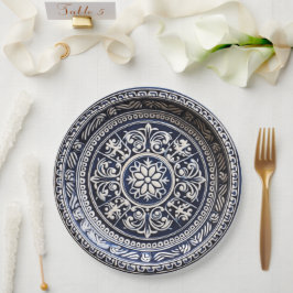 Glazuur Aardewerk Stijl Papieren Bord in Marinebla