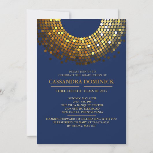 Gleaming Afstudeerder Blue Invitation Custom Kaart (Voorkant)