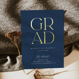 Gleaming Grad 2023 | Goud + Marineblauwe Afstudeer Folie Uitnodiging