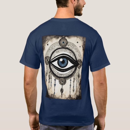 Gleaming Guardian: Oud-Grieks Evil Eye T-shirt (Achterkant)