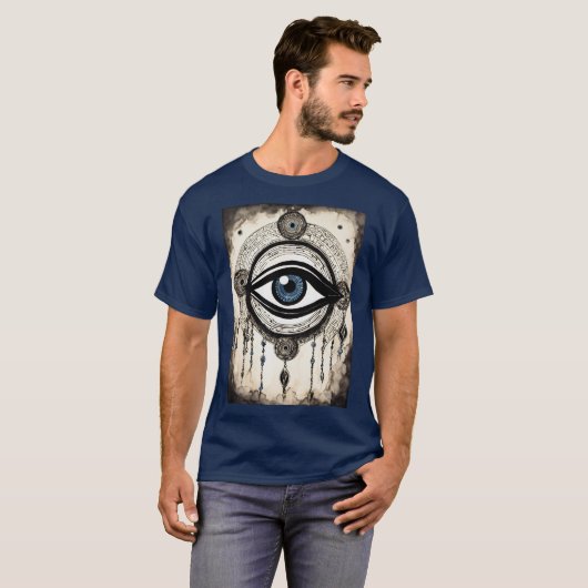 Gleaming Guardian: Oud-Grieks Evil Eye T-shirt (Voorkant volledig)