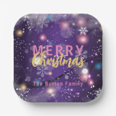 Gleaming Paarse Winter Wonderland Merry Kerstmis Papieren Bordje (Voorkant)