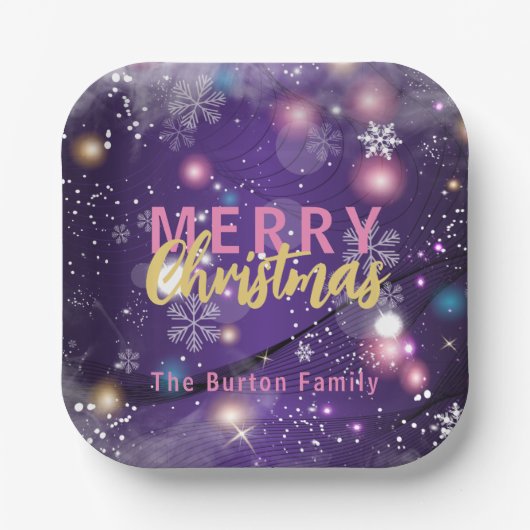 Gleaming Paarse Winter Wonderland Merry Kerstmis Papieren Bordje (Voorkant)