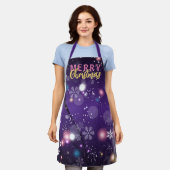 Gleaming Paarse Winter Wonderland Merry Kerstmis Schort (Gedragen)