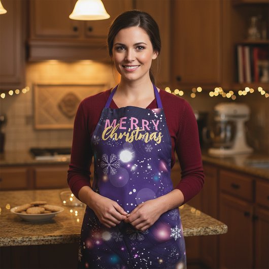 Gleaming Paarse Winter Wonderland Merry Kerstmis Schort