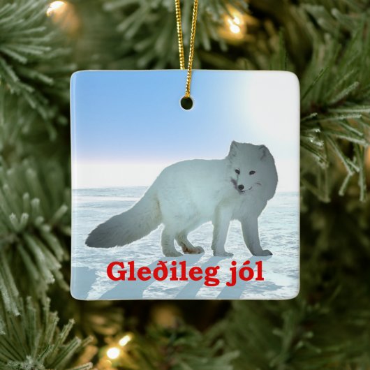 Gleðileg Jól - Arctic Fox Keramisch Ornament (Boom)