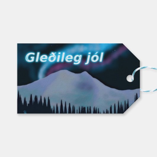 Gleðileg Jól - Blue Aurora Cadeaulabel (Voorkant (Horizontaal))