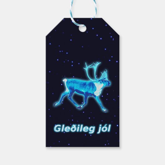 Gleðileg Jól - Blue Cariou (rendier) Cadeaulabel (Voorkant)